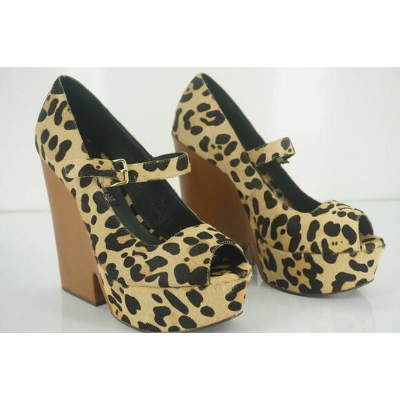 Steve Madden Leopard Hair Knockout Mary Jane Pump Size 8 New Wedge Open Toe$200 - Picture 5 of 11